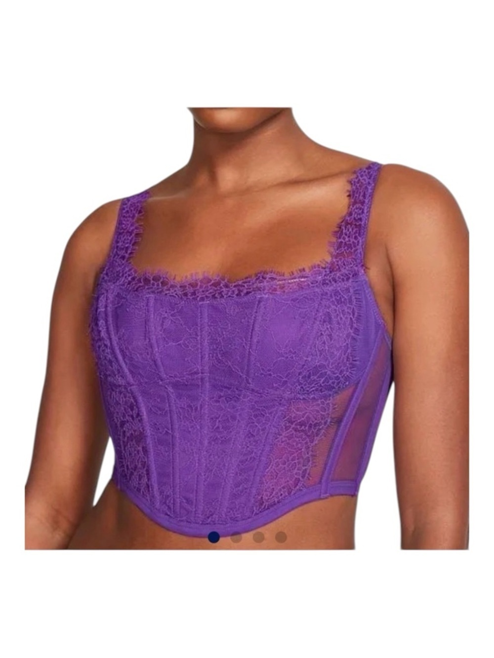 Victoria's Secret Dream Angels Boho Floral Embroidery Cap-Sleeve Corset Purple